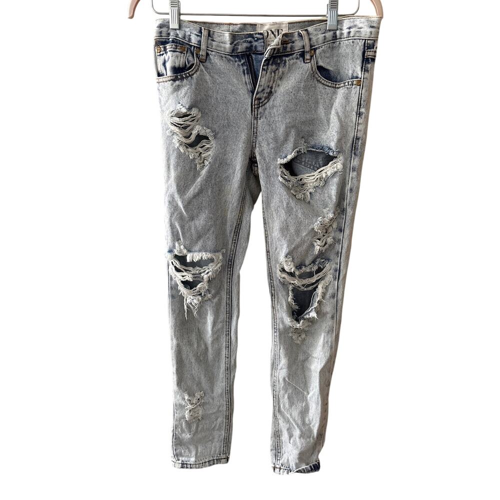 One Teaspoon Sz 24 Awesome Baggies Light Wash Distressed Ripped Low Rise Jeans
